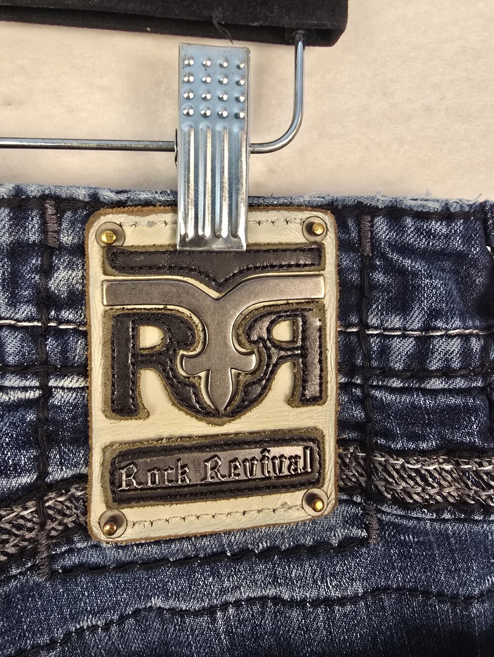 Rock Revival Westmont Slum Taper Dark Blue Embroidered Pocket Jeans. Mens 32/31 - Picture 15 of 16